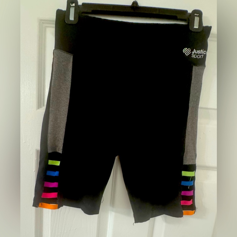 Justice Black Athletic Shorts with Rainbow Stripes